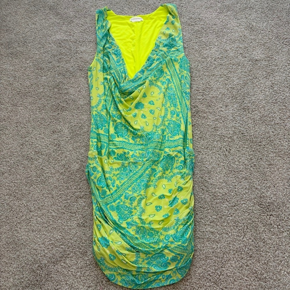 Lovers and‎ Friends Juna Mini Dress Womens M Neon Yellow Paisley Bodycon Cowl